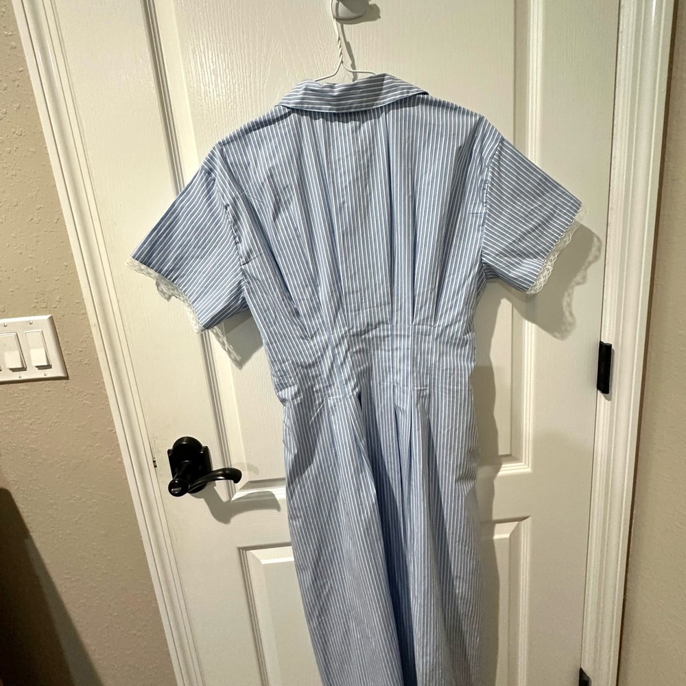 J. Crew Light Blue and White Striped Midi Shirt Dress - Picture 13 of 14